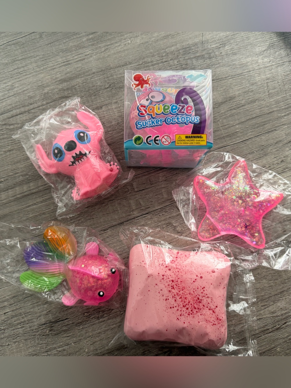 NWT bundle 5 squishy sensory Pink octopus glitter fish star bread Disney stitch
